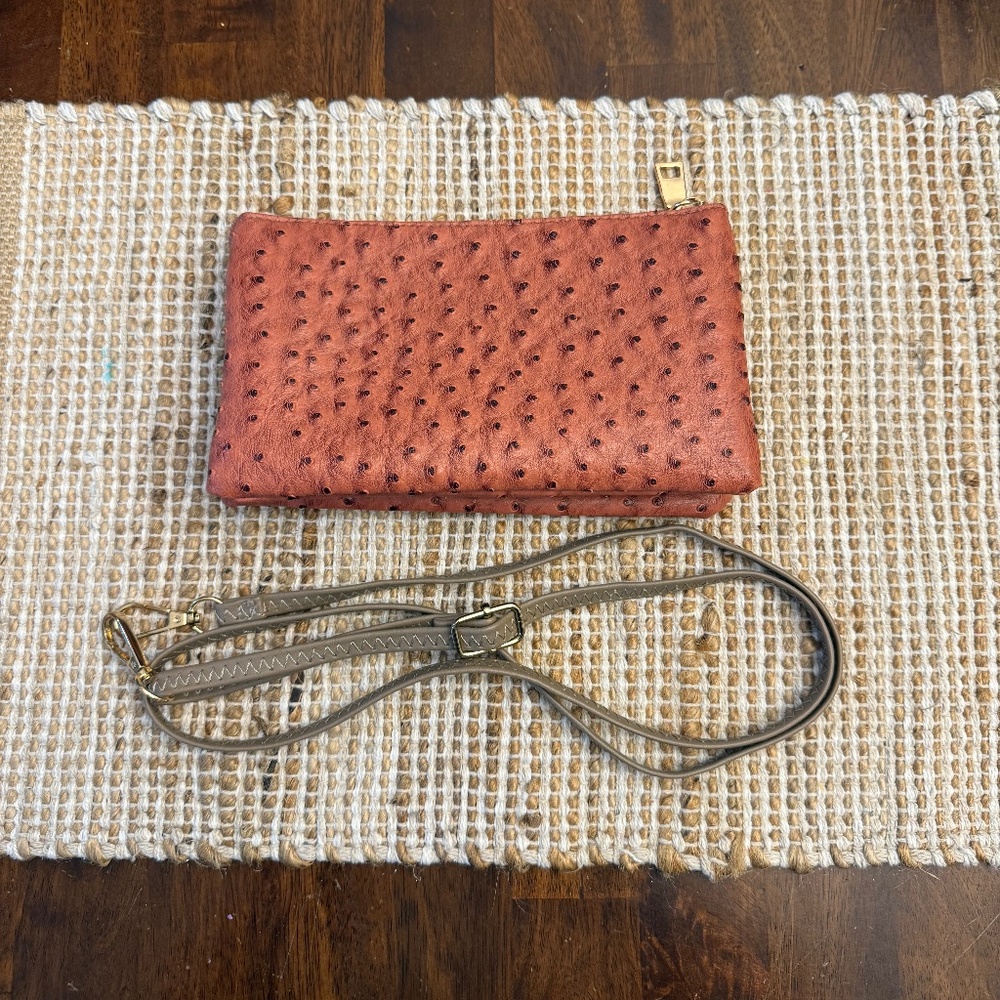 Faux Ostrich Clutch/Cross Body Bag